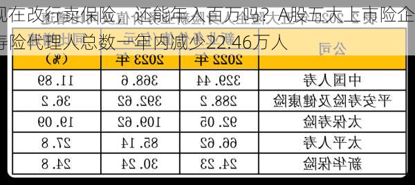 现在改行卖保险，还能年入百万吗？A股五大上市险企寿险代理人总数一年内减少22.46万人