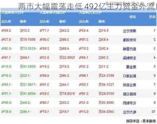 两市大幅震荡走低 492亿主力资金外流！