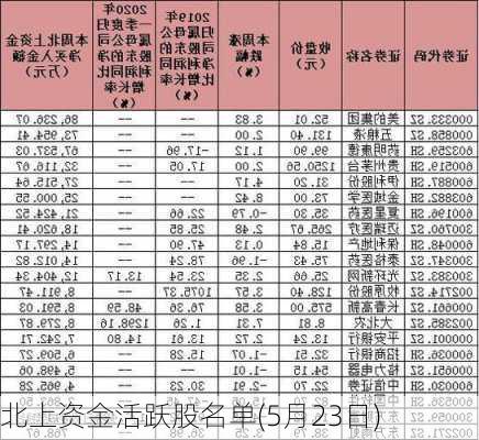 北上资金活跃股名单(5月23日)