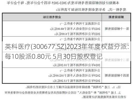 英科医疗(300677.SZ)2023年年度权益分派：每10股派0.80元 5月30日股权登记