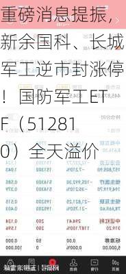 重磅消息提振，新余国科、长城军工逆市封涨停！国防军工ETF（512810）全天溢价