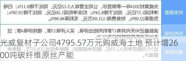 光威复材子公司4795.57万元购威海土地 预计增2600吨碳纤维原丝产能