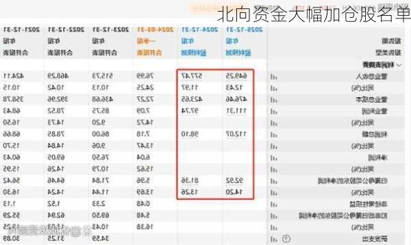 北向资金大幅加仓股名单