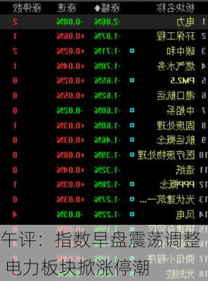 午评：指数早盘震荡调整 电力板块掀涨停潮