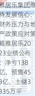 雅居乐集团维持发展信心：财务压力与地产政策应对策略雅居乐2023业绩公布：净亏138亿，预售453亿，土储3335万平