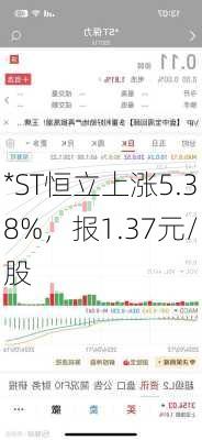 *ST恒立上涨5.38%，报1.37元/股