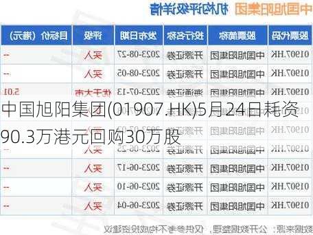 中国旭阳集团(01907.HK)5月24日耗资90.3万港元回购30万股