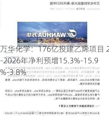 万华化学：176亿投建乙烯项目 2024-2026年净利预增15.3%-15.9%-3.8%