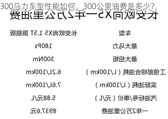 300马力车型性能如何，300公里油费是多少？