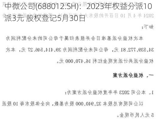 中微公司(688012.SH)：2023年权益分派10派3元 股权登记5月30日