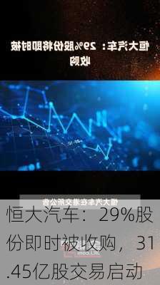 恒大汽车：29%股份即时被收购，31.45亿股交易启动