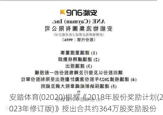 安踏体育(02020)根据《2018年股份奖励计划(2023年修订版)》授出合共约364万股奖励股份