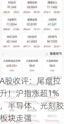 A股收评：尾盘拉升！沪指涨超1%，半导体、光刻胶板块走强