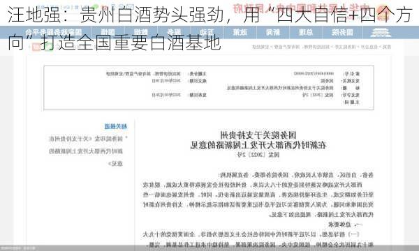 汪地强：贵州白酒势头强劲，用“四大自信+四个方向”打造全国重要白酒基地