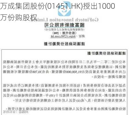 万成集团股份(01451.HK)授出1000万份购股权