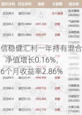 安信稳健汇利一年持有混合A：净值增长0.16%，近6个月收益率2.86%