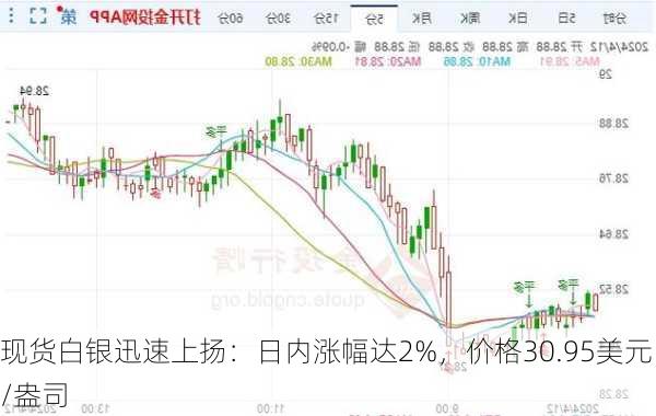 现货白银迅速上扬：日内涨幅达2%，价格30.95美元/盎司