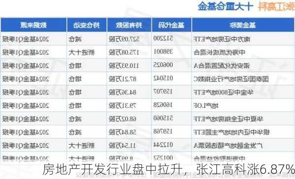 房地产开发行业盘中拉升，张江高科涨6.87%