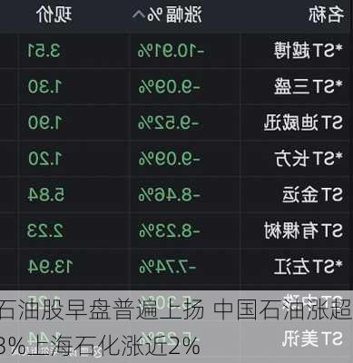 石油股早盘普遍上扬 中国石油涨超3%上海石化涨近2%