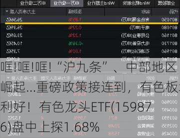 哐!哐!哐!“沪九条”、中部地区崛起…重磅政策接连到，有色板块迎利好！有色龙头ETF(159876)盘中上探1.68%