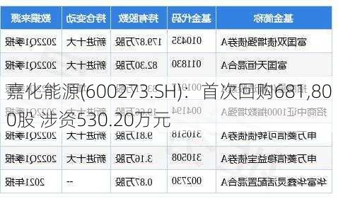 嘉化能源(600273.SH)：首次回购681,800股 涉资530.20万元