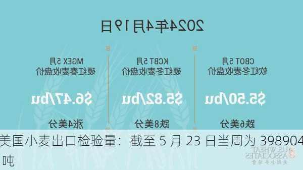 美国小麦出口检验量：截至 5 月 23 日当周为 398904 吨