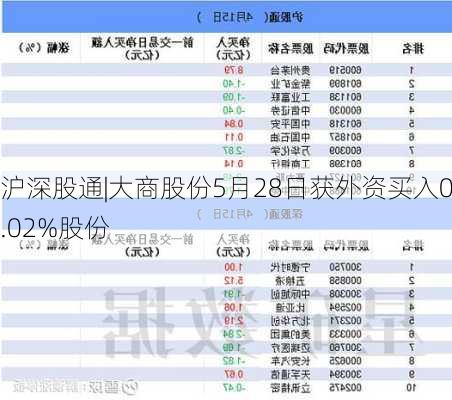 沪深股通|大商股份5月28日获外资买入0.02%股份