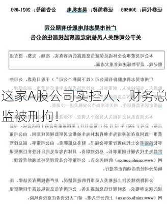 这家A股公司实控人、财务总监被刑拘！