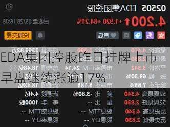 EDA集团控股昨日挂牌上市 早盘继续涨逾17%