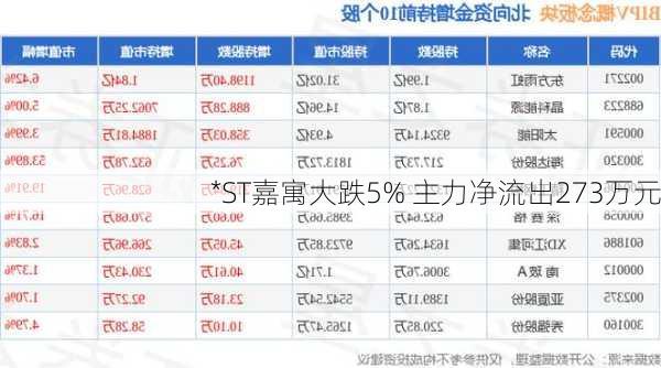 *ST嘉寓大跌5% 主力净流出273万元