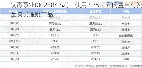 凌霄泵业(002884.SZ)：使用2.35亿元闲置自有资金购买理财产品