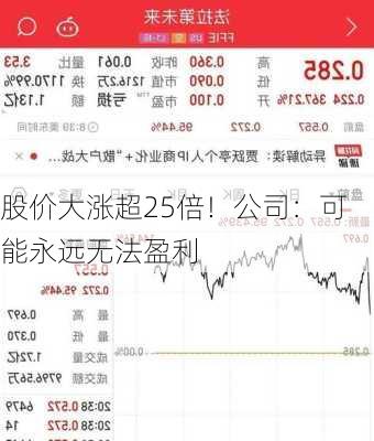 股价大涨超25倍！公司：可能永远无法盈利