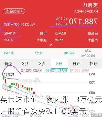 英伟达市值一夜大涨1.3万亿元，股价首次突破1100美元