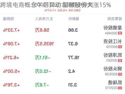 跨境电商概念午后异动 星徽股份大涨15%