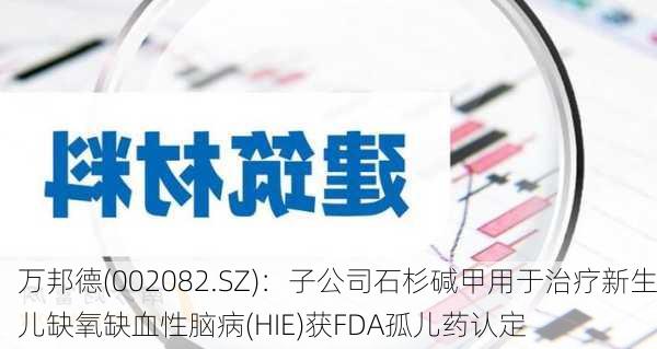 万邦德(002082.SZ)：子公司石杉碱甲用于治疗新生儿缺氧缺血性脑病(HIE)获FDA孤儿药认定