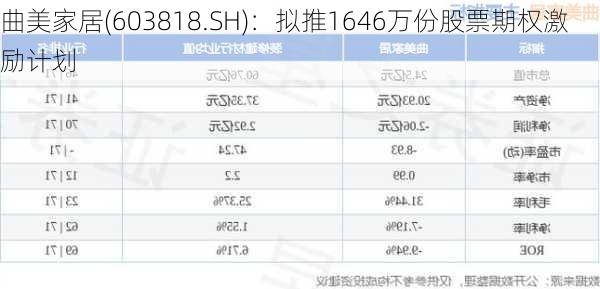 曲美家居(603818.SH)：拟推1646万份股票期权激励计划