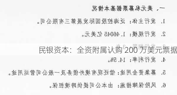 民银资本：全资附属认购 200 万美元票据