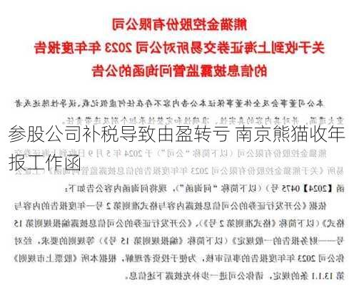 参股公司补税导致由盈转亏 南京熊猫收年报工作函