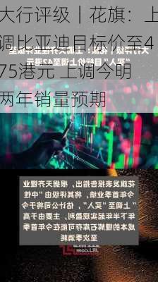 大行评级｜花旗：上调比亚迪目标价至475港元 上调今明两年销量预期