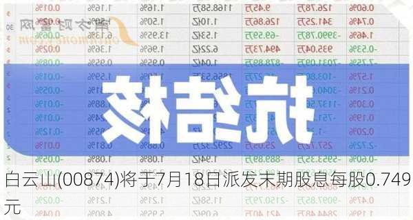 白云山(00874)将于7月18日派发末期股息每股0.749元