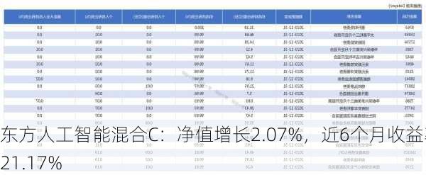 东方人工智能混合C：净值增长2.07%，近6个月收益率-21.17%