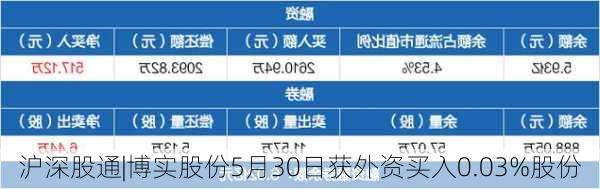 沪深股通|博实股份5月30日获外资买入0.03%股份