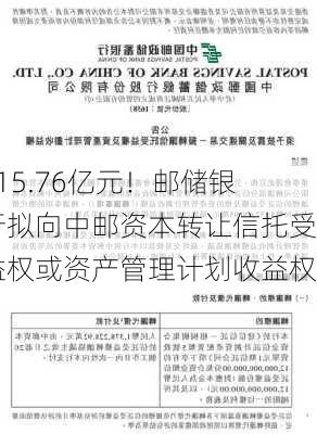 515.76亿元！邮储银行拟向中邮资本转让信托受益权或资产管理计划收益权