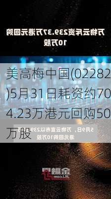 美高梅中国(02282)5月31日耗资约704.23万港元回购50万股