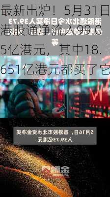 最新出炉！5月31日港股通净流入99.05亿港元，其中18.651亿港元都买了它