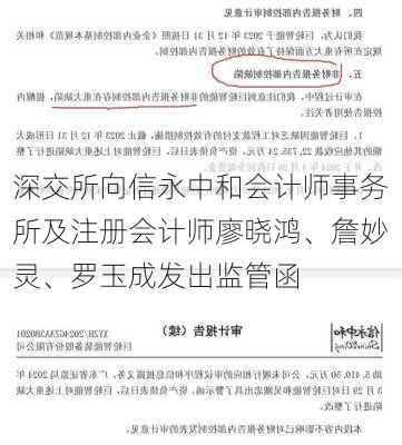 深交所向信永中和会计师事务所及注册会计师廖晓鸿、詹妙灵、罗玉成发出监管函