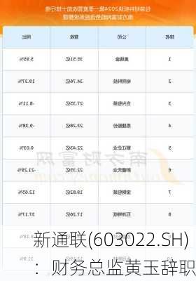 新通联(603022.SH)：财务总监黄玉辞职