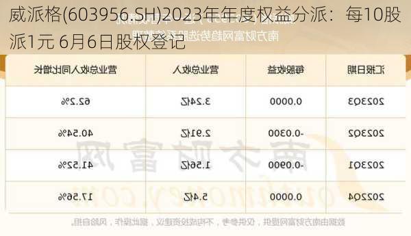 威派格(603956.SH)2023年年度权益分派：每10股派1元 6月6日股权登记