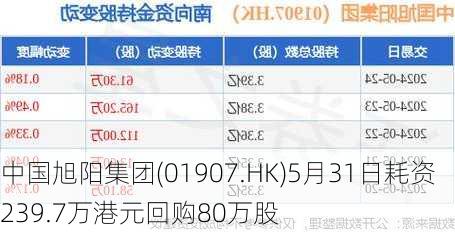 中国旭阳集团(01907.HK)5月31日耗资239.7万港元回购80万股