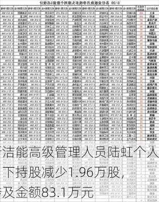 新洁能高级管理人员陆虹个人名下持股减少1.96万股，涉及金额83.1万元